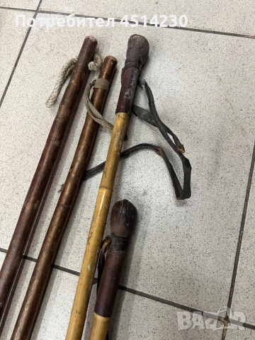 Старинни дървени щеки за ски с кожени каишки – комплект, снимка 7 - Зимни спортове - 52879578