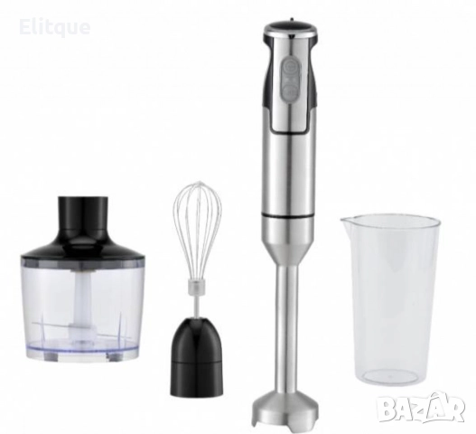 Пасатор с чопър, 1500W, метален накрайник с колба 0.7л., приставка за разбиване, инокс с черно