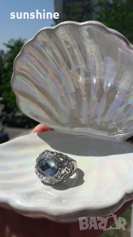 Сребрист пръстен с камък и елементи Сваровски, снимка 4 - Пръстени - 10083468