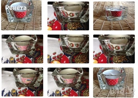 Стъклен свещник с три вида свещи, снимка 2 - Други стоки за дома - 54227855