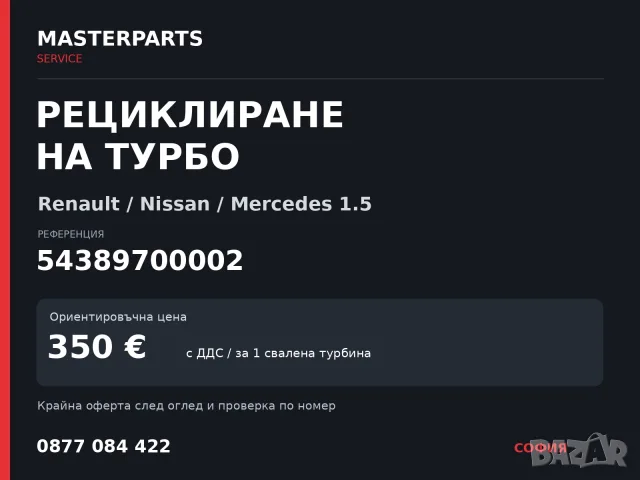 Рециклиране на турбо 54389700002 — Renault / Nissan / Mercedes 1.5