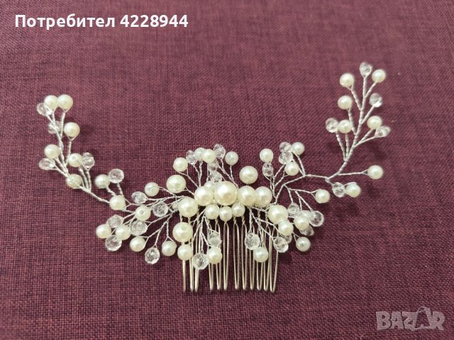 Аксесоар за коса – сребрист, с перли и кристали за сватба, бал, парти, снимка 5 - Аксесоари за коса - 50778178