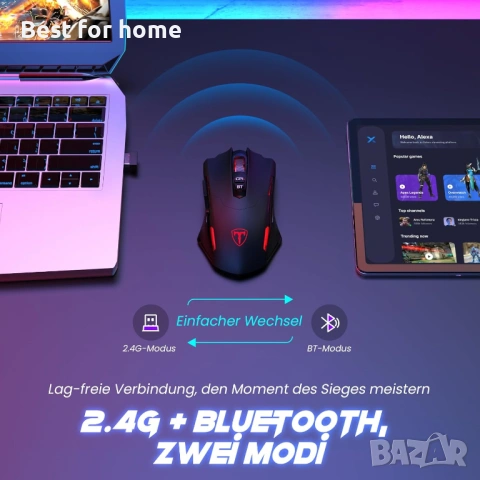 Безжична геймърска мишка RisoPhy PC400 с 8000 DPI, 2.4G и Bluetooth двойна връзка, снимка 2 - Клавиатури и мишки - 54069921