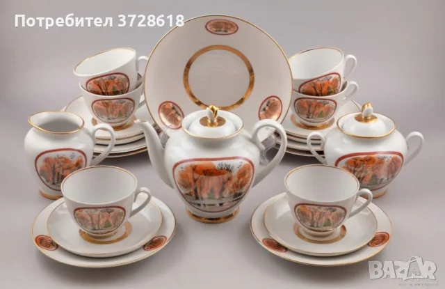 Сервиз за чай от Руски порцелан , снимка 3 - Сервизи - 56353340