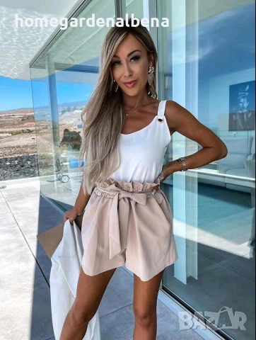 ХИТ! Дамски къси панталони с висока талия и колан – различни цветове, снимка 2 - Къси панталони и бермуди - 54233427