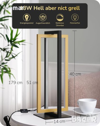 LED нощна лампа EDISHINE, димируема настолна лампа, сензорна, снимка 6 - Лед осветление - 44161956