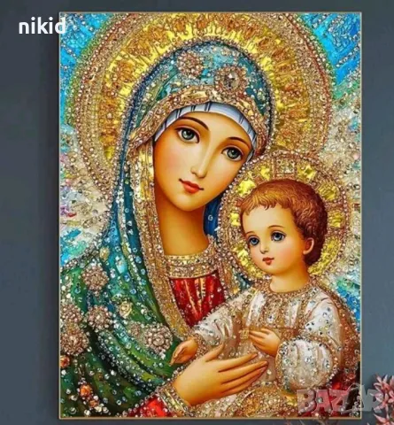 Икона Богородица и Младенеца 5D гоблен диамантен картина мозайка за направа по схема с камъчета