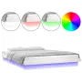 vidaXL LED рамка за легло бяла 140x190 см масивно дърво, снимка 1