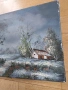 стара авторска картина зимен пейзаж маслени бои върху платно М1, снимка 3