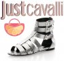 ПРОМО 🍊 JUST CAVALLI № 37 🍊 Дамски кожени сандали в сребристо SILVER GLADIATOR нови с кутия