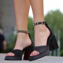 Сандали на ток - черен сатен - VSN2, снимка 3