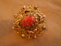 Винтич брошка филигран с червено многоцветно стъкло, снимка 5