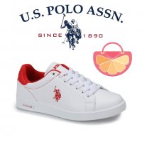 ПРОМО 🍊 U.S. POLO® 🍊 Дамски кожени спортни обувки WHITE & RED № 38 нови с кутия, снимка 1 - Дамски ежедневни обувки - 26571538