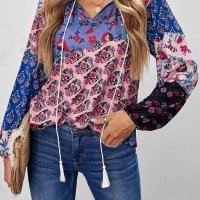 Дамска блуза с принт на цветя, снимка 1 - Блузи с дълъг ръкав и пуловери - 40526067