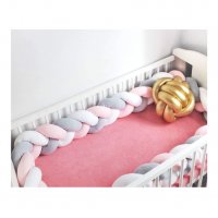 Мек памучен обиколник за детско легло, кошара, креватче, плетен обиколник с 3 цвята - код 2487, снимка 8 - Други - 33938887