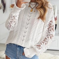 Дамски пуловер с дълъг ръкав с изрязани венчелистчета, 2цвята - 023, снимка 5 - Блузи с дълъг ръкав и пуловери - 39343278