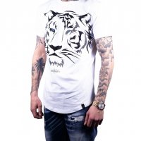Бяла памучна мъжка тениска с щампа тигър марка Avenue George V Paris, снимка 7 - Тениски - 33597537