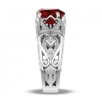 Масивен посребрен пръстен с червен сапфир сърце, снимка 3 - Пръстени - 31616294