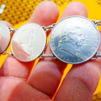 масивна мъжка сребърна гривна със сребърни  6 монети от  2 австрийски шилинга 1931г - 175 години , снимка 2 - Гривни - 39070787