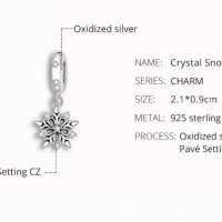 Талисман за гривна Пандора снежинка Crystal Snowflake сребро 925 модел 001, снимка 4 - Гривни - 34478857