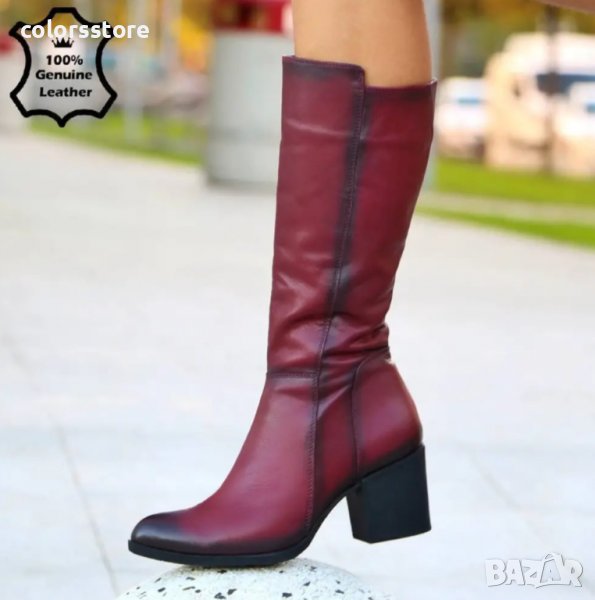 Ботуши на ток - бордо ЕСТЕСТВЕНА кожа - 713, снимка 1