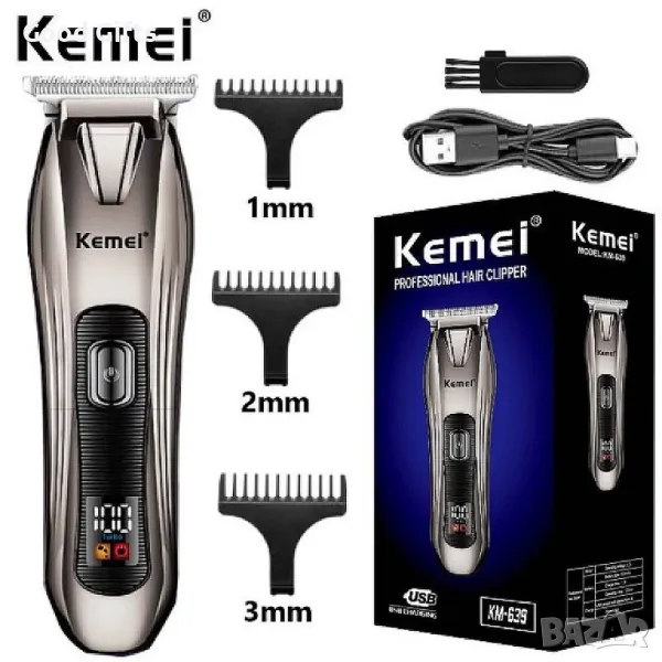 Машинка за подстригване Kemei KM-639 – Двойна скорост, LED дисплей, USB зареждане, снимка 1
