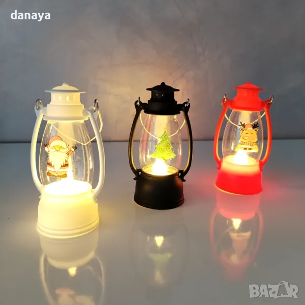 5442 Мини светещ коледен фенер тип ретро лампа с картинка, 9 см , снимка 1