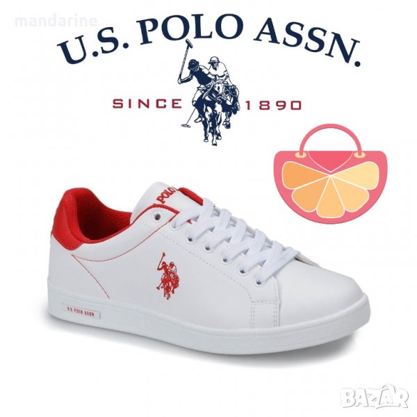ПРОМО 🍊 U.S. POLO® 🍊 Дамски кожени спортни обувки WHITE & RED № 38 нови с кутия, снимка 1