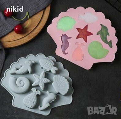 7 Морски мида морска звезда риба морско конче делфин силиконов молд форма за шоколад гипс сапун, снимка 1