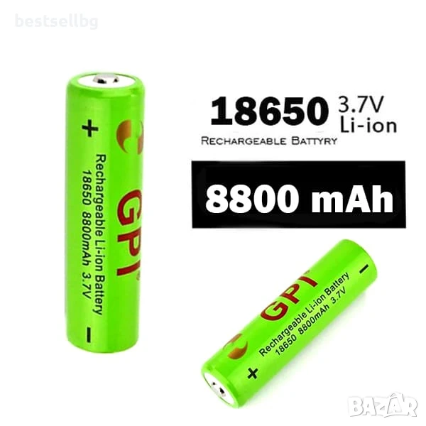 Акумулаторна батерия GPI 18650 3.7V 8800mAh за челници фенери прожектори лазери къмпинг лампи, снимка 1