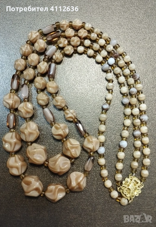 Двуредно винтидж колие от чешко стъкло в цвят „карамел“ , снимка 1