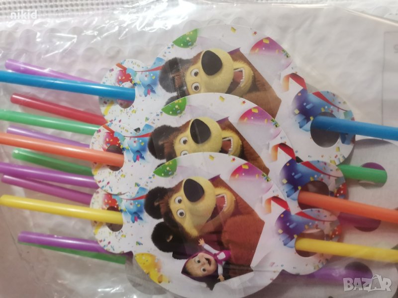 10 бр Маша и Мечока  парти сламки рожден ден, снимка 1