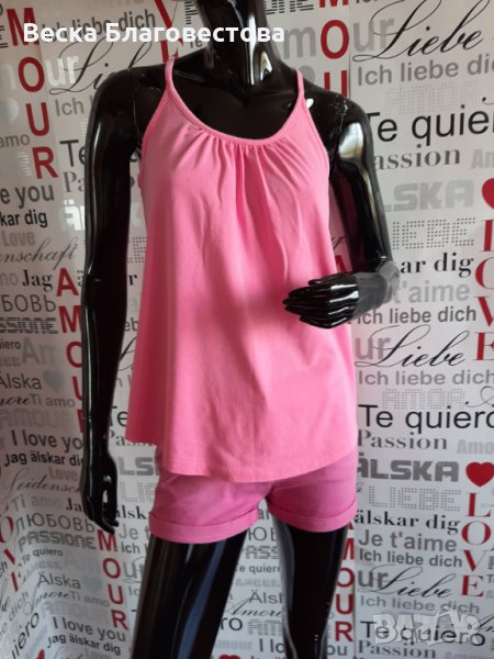 Потник и къси панталонки в розово, снимка 1