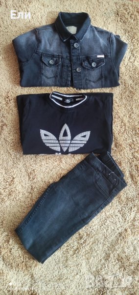 Дънки, яке и тениска 7-8 год, снимка 1