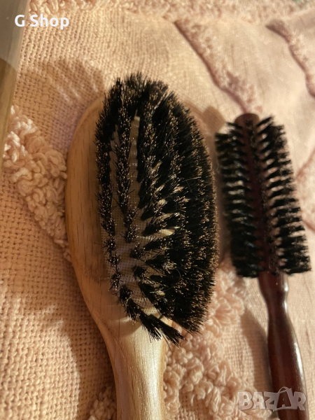 Дървени био еко четка за коса естествен косъм преса за коса, снимка 1