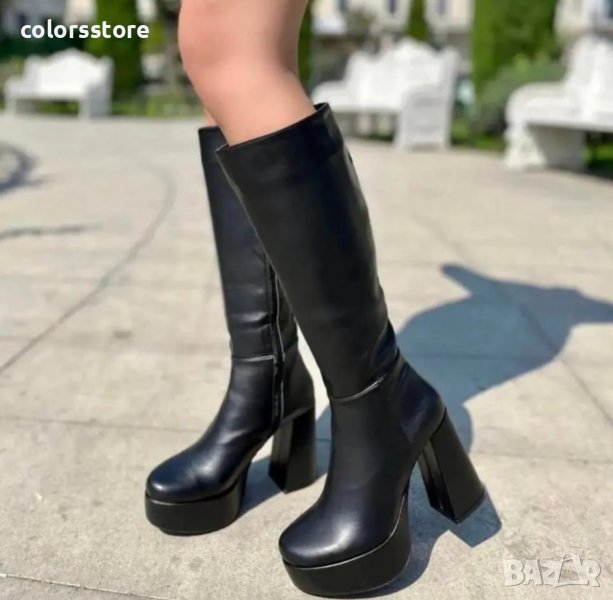 Ботуши на ток - черна кожа - B201, снимка 1