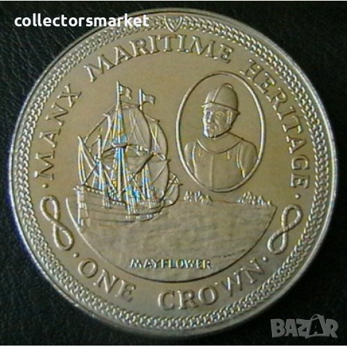 1 крона 1982, остров Ман(корабът Мейфлауър), снимка 1