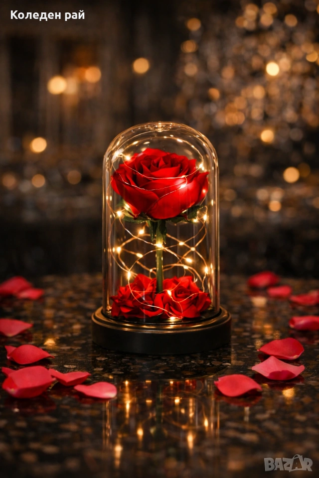 Луксозна вечна роза в стъкленица Вдъхновена от „Красавицата и Звяра“, снимка 1