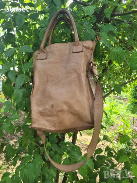 ЕСТЕСТВЕНА кожа голяма кафява чанта Cowboys bag+ дълга дръжка , снимка 1