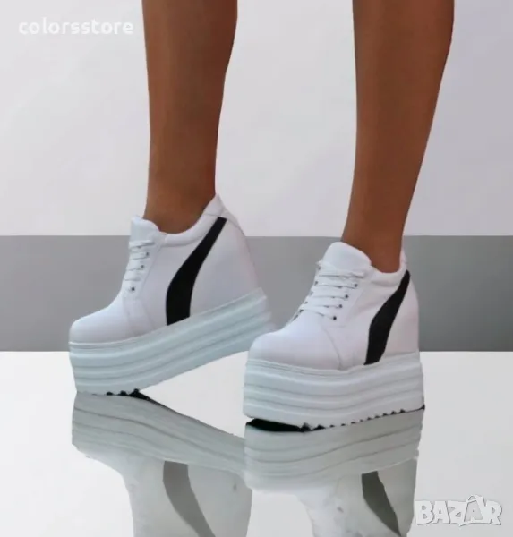 Кецове на платформа - бяло с черно - SJN56, снимка 1