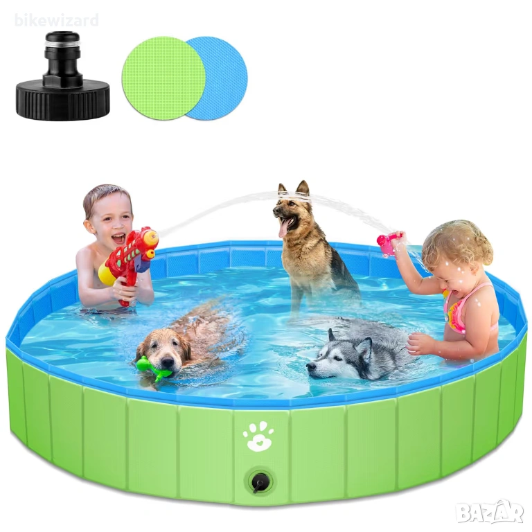 Сгъваем басейн от PVC, голям, неплъзгащ се, зелен, 120 x 30 см НОВ, снимка 1