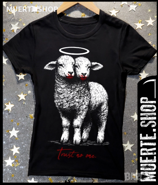Дамска тениска с щампа TRUST NO ONE SHEEP, снимка 1