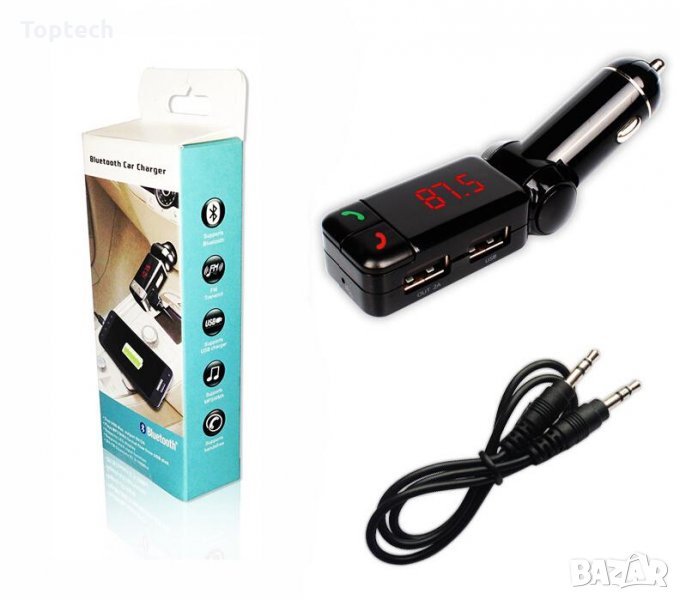 Луксозен Bluetooth FM трансмитер с USB зарядно за GSM, Bluetooth Car Charger, снимка 1
