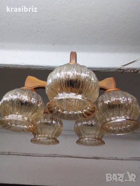 Абажур от дърво и стъкло внос от Германия, снимка 1