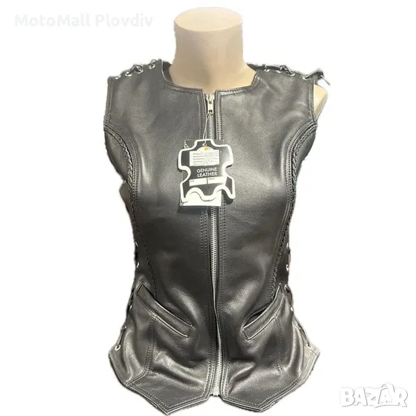 Дамски кожен мото елек клубен черен рокерски , снимка 1
