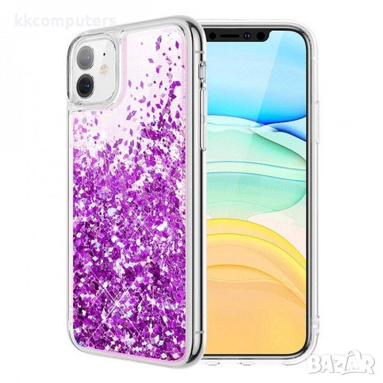 Силиконов кейс MBX Liquid с течност и брокат, За iPhone 11 (6.1), Лилав, снимка 1