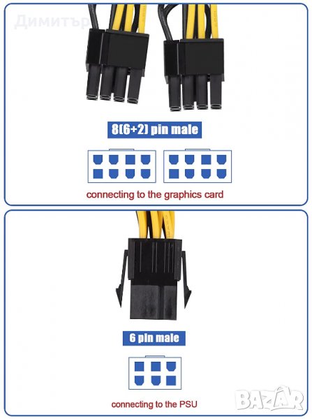 6-пинов до двоен 8(6+2)-пинов сплитер, снимка 1