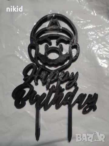 Happy Birthday Супер Марио Super Mario глава пластмасов черен топер украса за торта рожден ден, снимка 3 - Други - 42908251