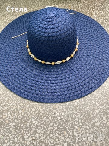 Дамска лятна шапка, с голяма перферия, тъмно синя, нова, с етикет, снимка 3 - Шапки - 37197994