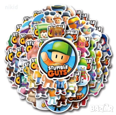 55 бр Stumble Guy Vinyl стъмбъл гайс самозалепващи лепенки стикери за украса декор картонена торта, снимка 5 - Други - 49411637
